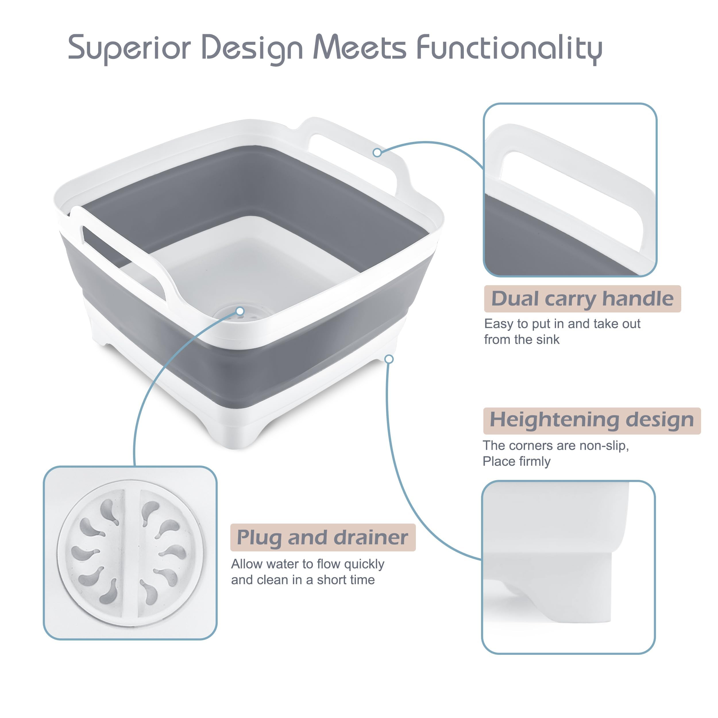 2.4 Gal(9L) Collapsible Dish Basin with Drain Plug, Space Saving Outdoor Multiuse Foldable Sink T... | Amazon (US)