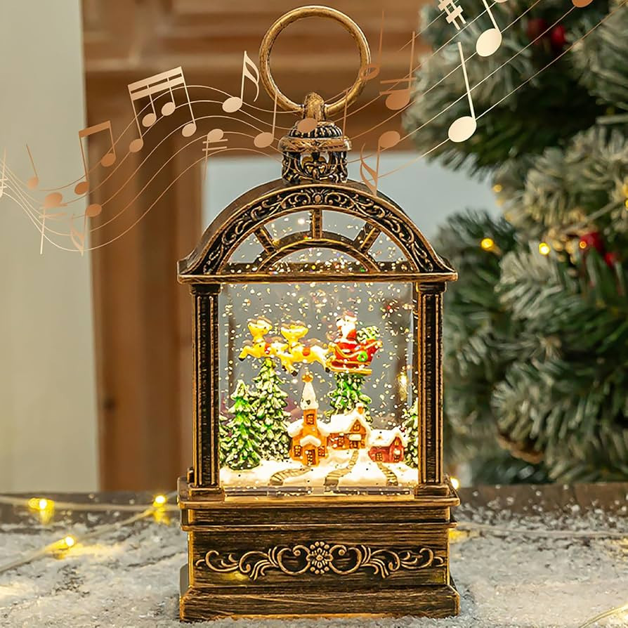 Christmas Snow Globe,Musical Village Snow Globe Lantern Lights with USB Powered, Retro Style Holi... | Amazon (US)