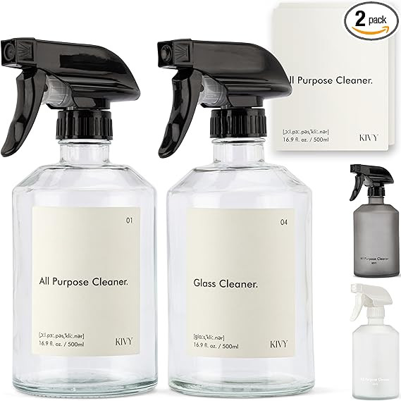 KIVY Glass Spray Bottles for Cleaning + Labels - 2x 16oz Empty Spray Bottles for Cleaning & Plant... | Amazon (US)