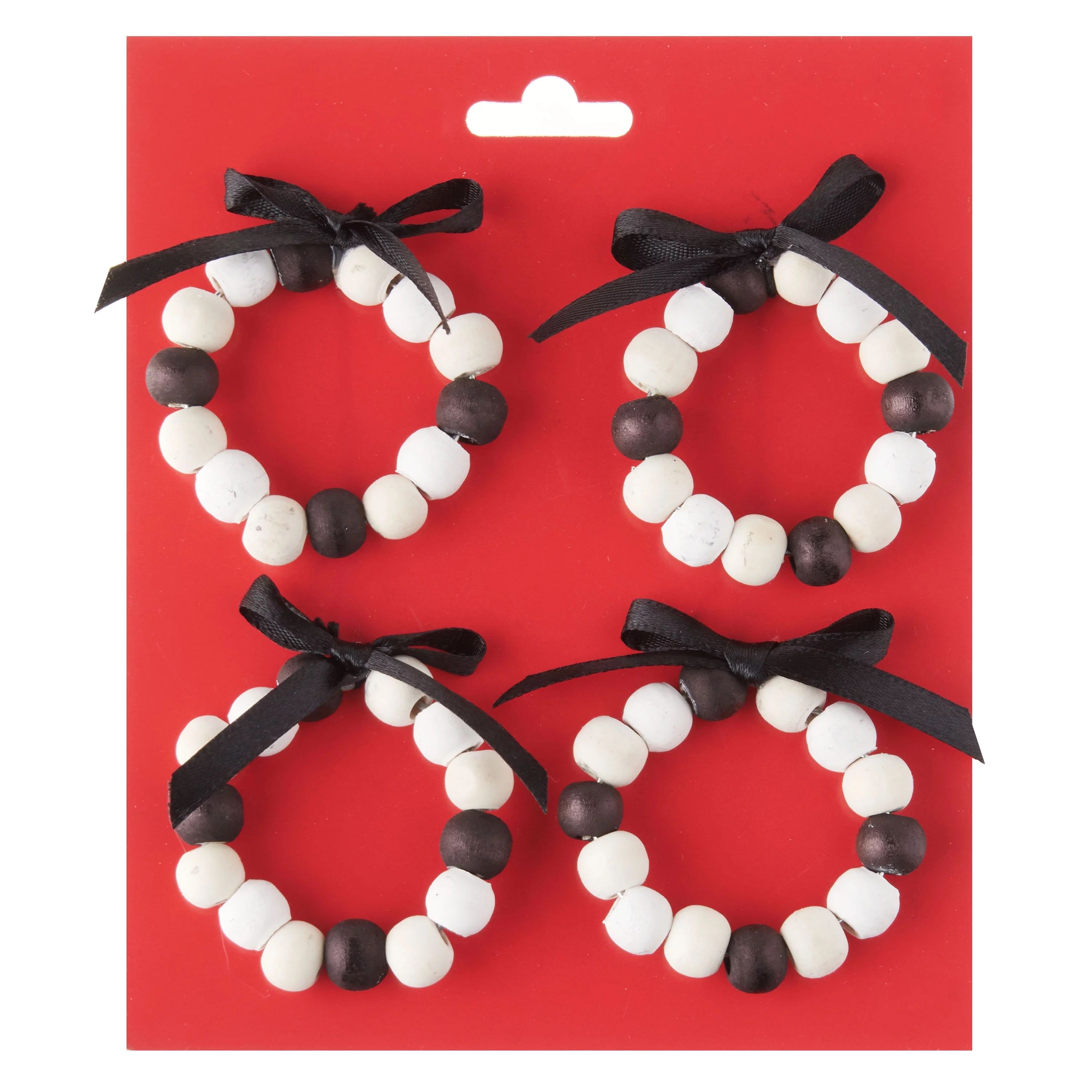 Holiday Time Black and White Beaded Mini Wreaths, 6.13", 4 Count - Walmart.com | Walmart (US)