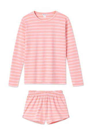 Pima Long-Short Weekend Set in Baltic Blue Stripe | Lake Pajamas