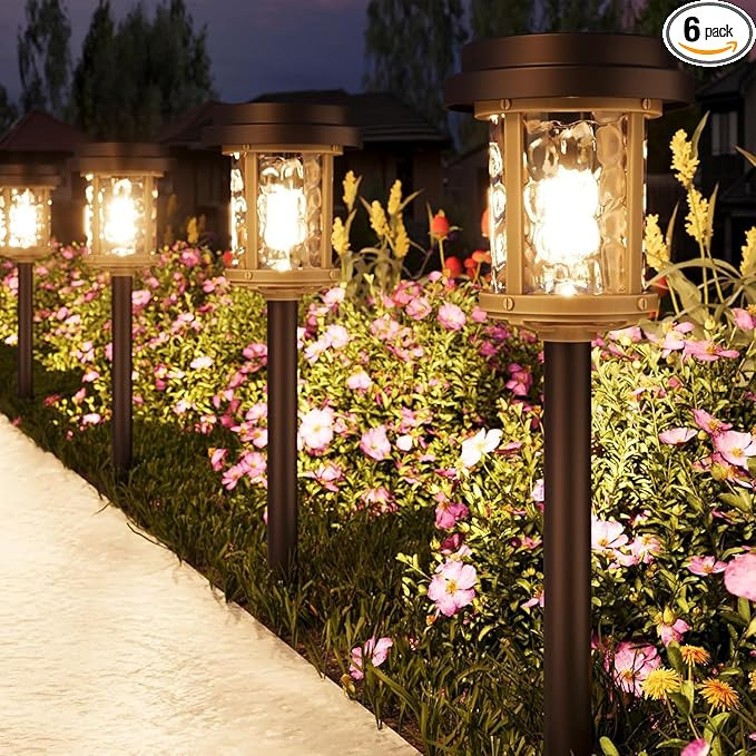 XMCOSY+ Solar Pathway Lights Outdoor, 6 Pack Solar Powered Garden Lights, 20 LM LED Glass Landsca... | Amazon (US)