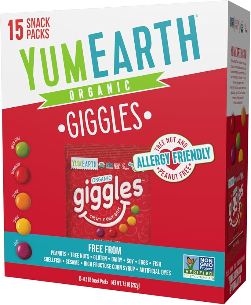 YumEarth Organic Giggles Chewy Candy - Allergy Friendly (Top 9 Free), No Artificial Dyes or Flavo... | Amazon (US)