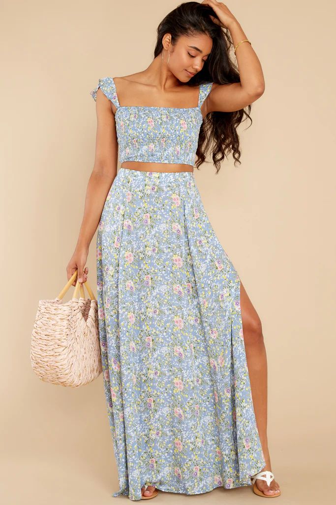 Unstoppable Effect Blue Floral Print Two Piece Set | Red Dress 