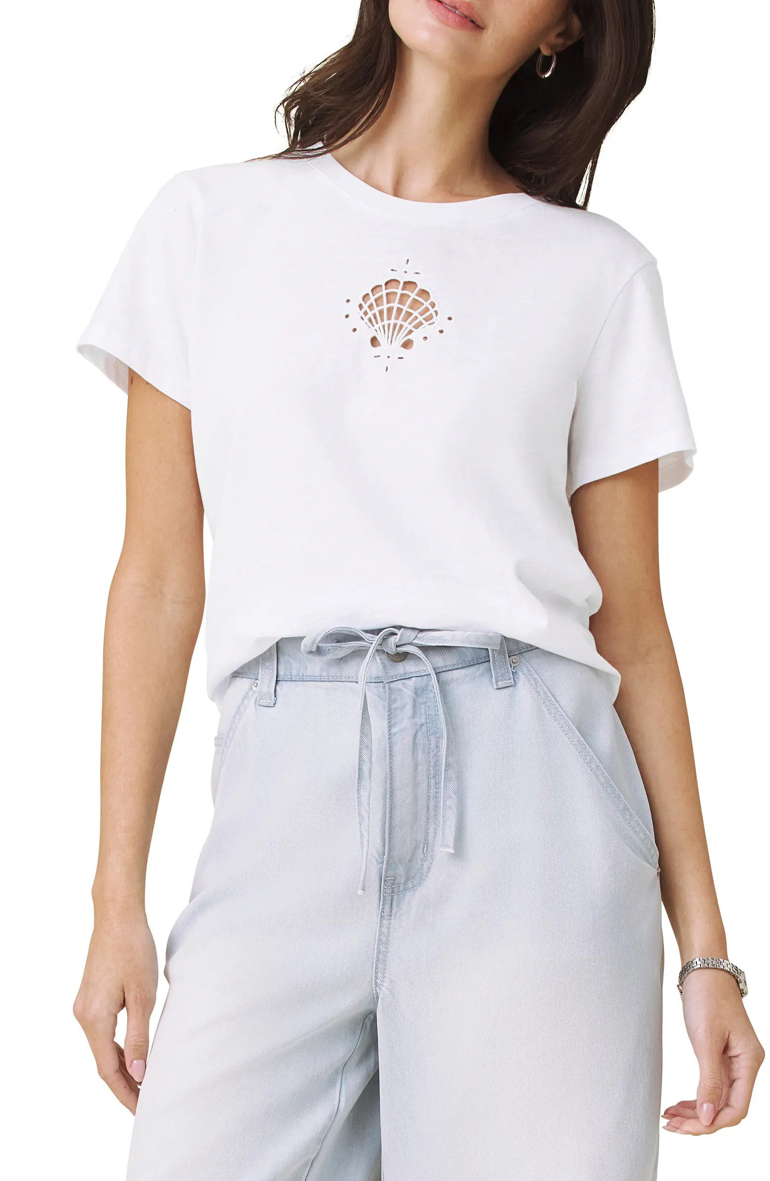 Embroidered Cutwork Seashell Cotton T-Shirt | Nordstrom