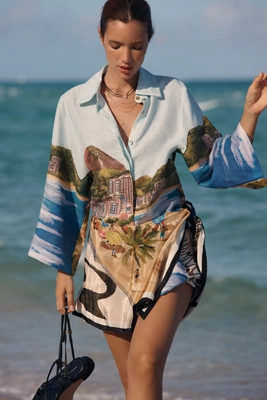 Farm Rio Copacabana Linen Tie-Waist Dress | Anthropologie (US)