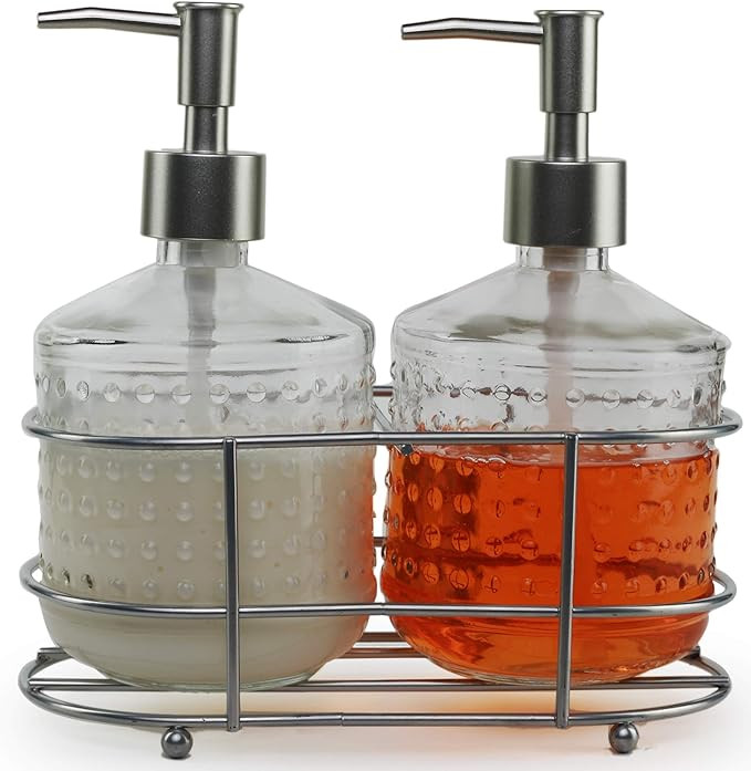 Circleware Vintage Soap Dispenser Bottle Pumps in Metal Caddy 3-Piece Set of Home Bathroom Access... | Amazon (US)