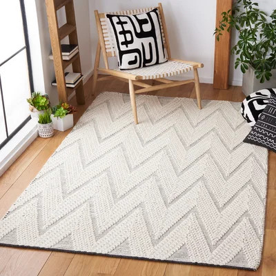 Belfort Natura 279 Flat Weave Wool/Cotton Chevron Rug in Black/Ivory | Wayfair North America