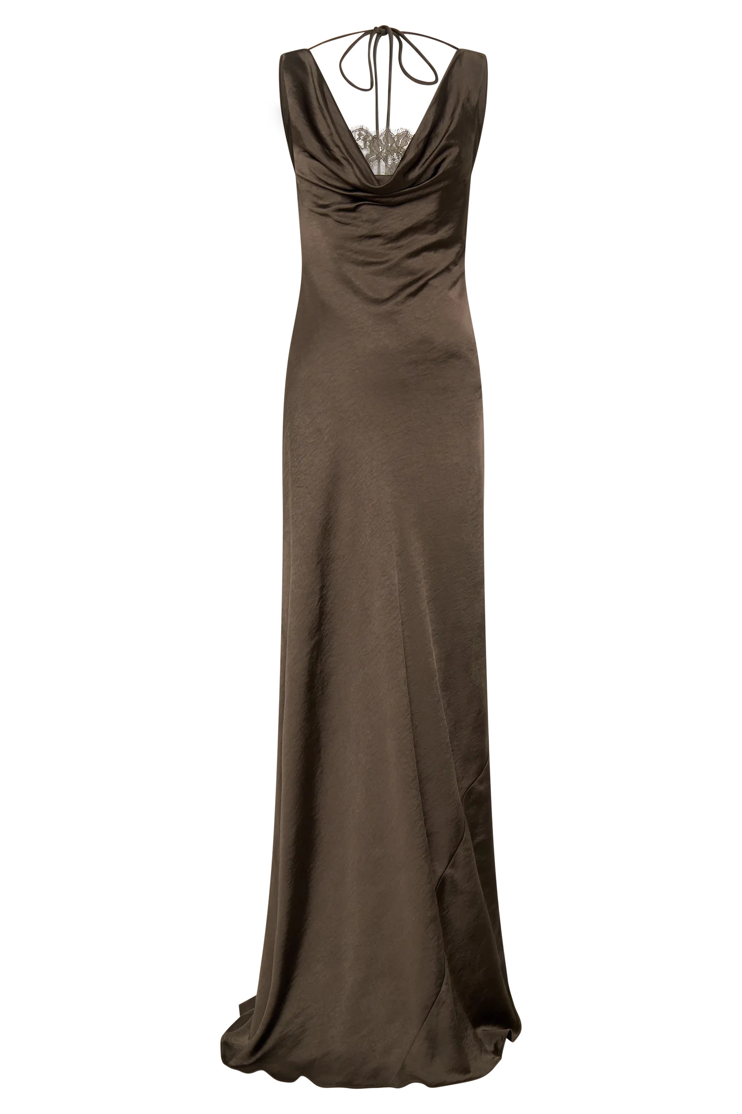 Ashley Cowl Neck Lace And Satin Maxi Dress - Mocha | MESHKI US