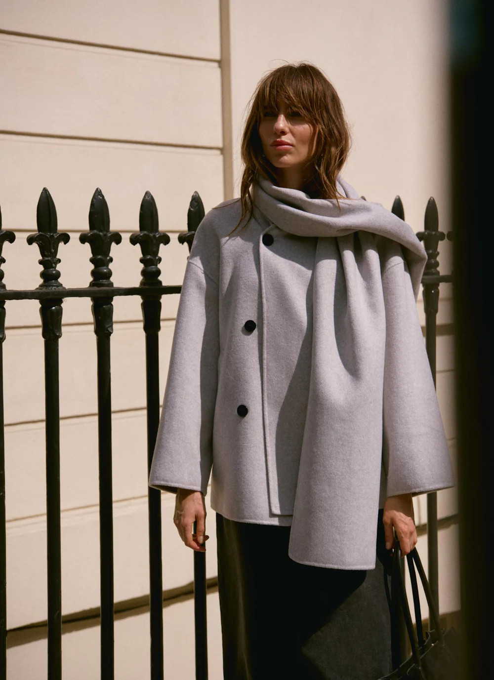 Light Grey Wool Blend Hand Finished Scarf Detail Coat | Mint Velvet