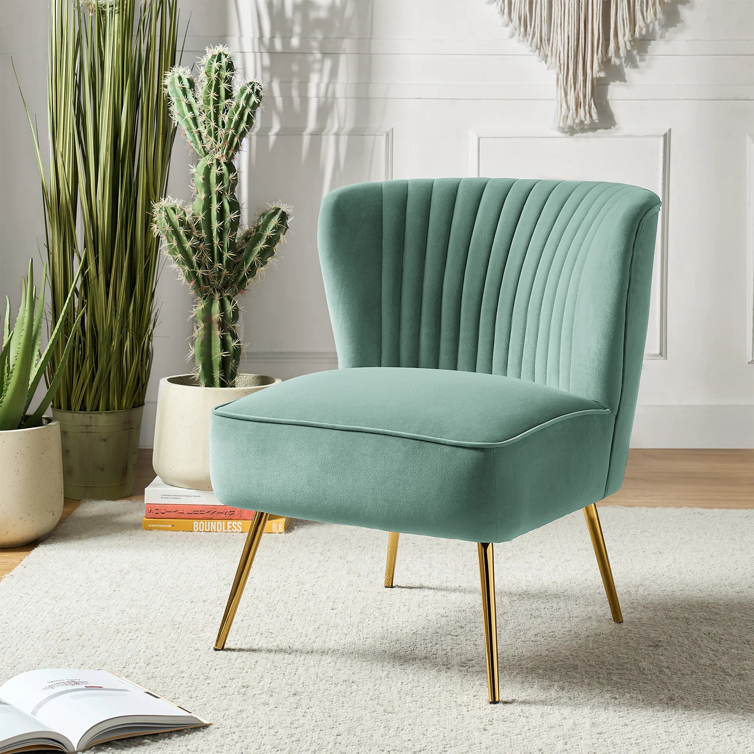 Euclid Velvet Accent Chair with Metal Legs | Wayfair North America