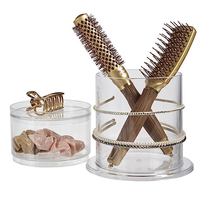 STORi Stackable Clear Plastic Headband and Hairbrush Holder with Accessory Compartment and Lid | Amazon (US)