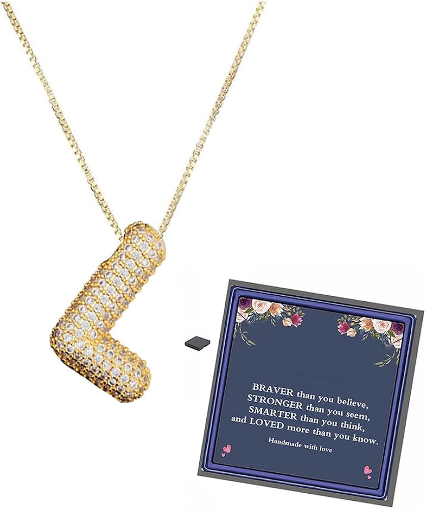 Bubble Letter Necklace Gold for Women，Charm Balloon Initial Letter Pendant Zirconia Inlaid Neck... | Amazon (US)