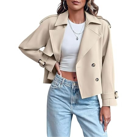 Majdan Women's Cropped Trench Coat Zip Up Short Outwear with Back Cape Casual Fall Spring Jacket ... | Amazon (US)