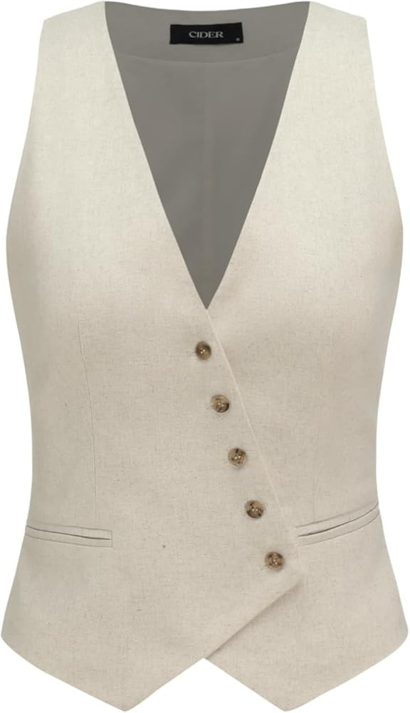 CIDER Linen-blend V-neck Solid Button Jacket Vest | Amazon (US)
