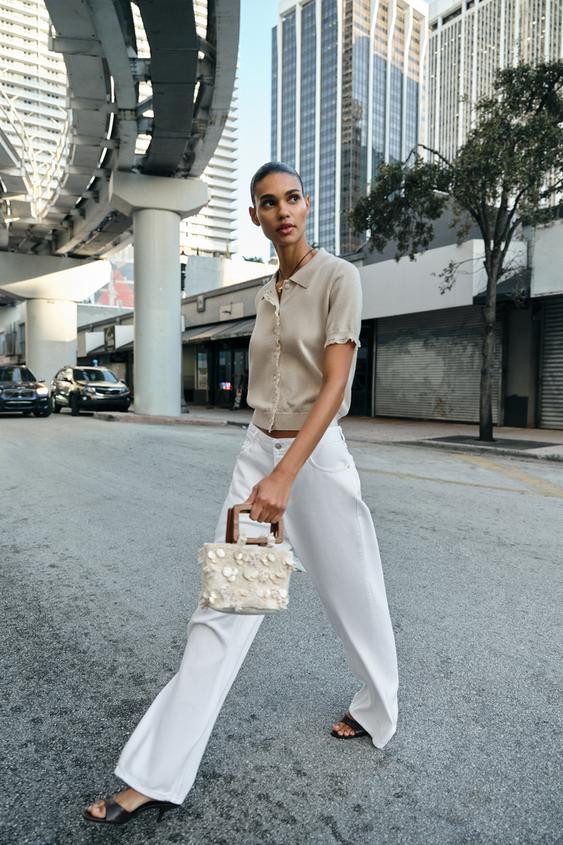 SHORT SLEEVE KNIT JACKET WITH LACE TRIM | Zara US