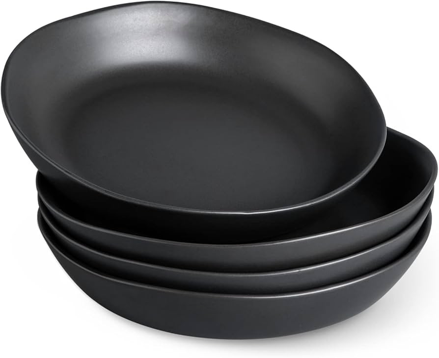 AmorArc 9.75 inch Stoneware Flat Pasta Bowls, 38oz Large Wide Bowls Set of 4 for Kitchen, Microwa... | Amazon (US)