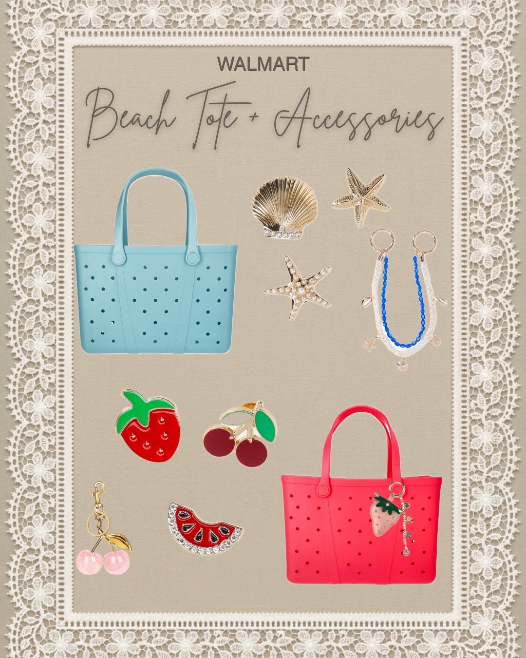 Which vibe are you: Coastal Shells 🐚 or Sweet Fruit 🍓?

Walmart is absolutely killing it with these customizable tote bags and charm accessories! They are lightweight, spacious, and perfect for all your summer adventures. 🌊

#walmartextras #bagcharms #summerstyle #beachday