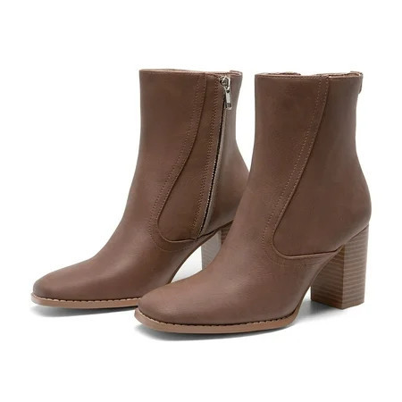 BURUDANI Women s Ankle Boots low Heel Side Zip Chunky Booties Brown-Pu Size 10 | Walmart (US)