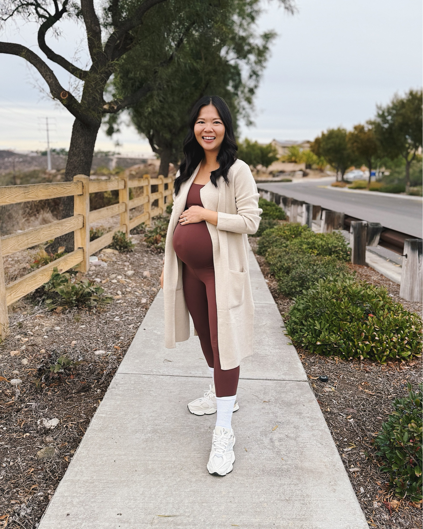 Beige sweater coat (S)
Brown sports bra (S)
Brown maternity leggings (S)
Tube socks (TTS)
New Balance 9060 sneakers (TTS)
Dad sneakers
Maternity outfit
Casual outfit
Athleisure outfit
Neutral outfit
Amazon fashion
Amazing outfit

#LTKFitness #LTKBump #LTKFindsUnder50