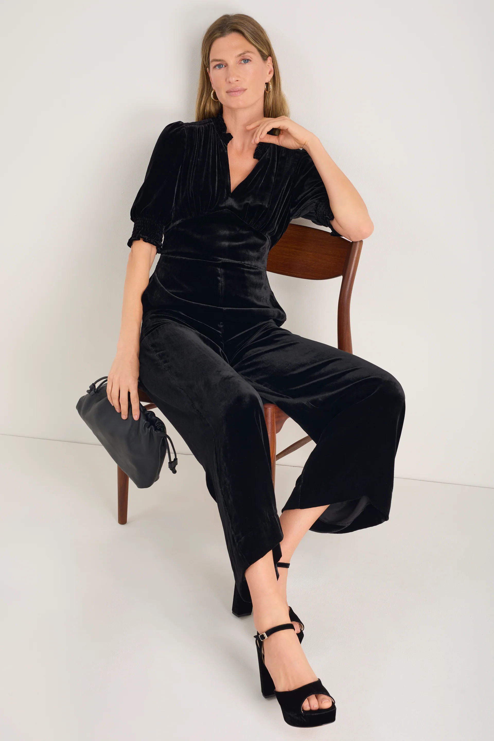 Alina Silk Velvet Jumpsuit - Black | WYSE London