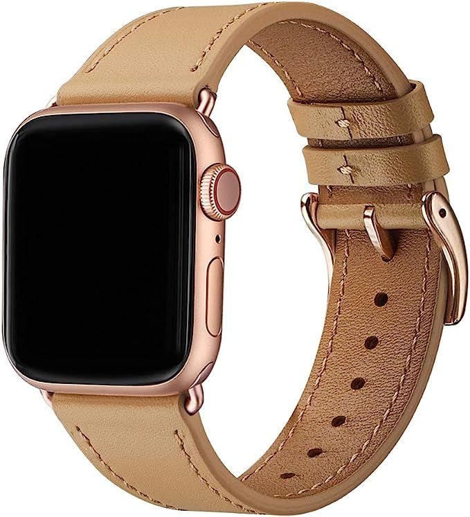 Bestig Band Compatible for Apple Watch 38mm 40mm 42mm 44mm, Genuine Leather Replacement Strap for... | Amazon (US)