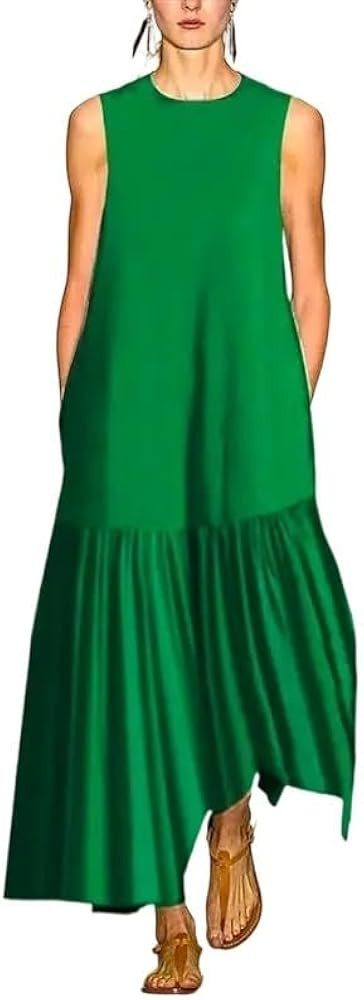 UOOZEE Women's 2025 Summer Casual Maxi Dresses Sleeveless Crew Neck A-Line Flowy Tiered Long Dres... | Amazon (US)