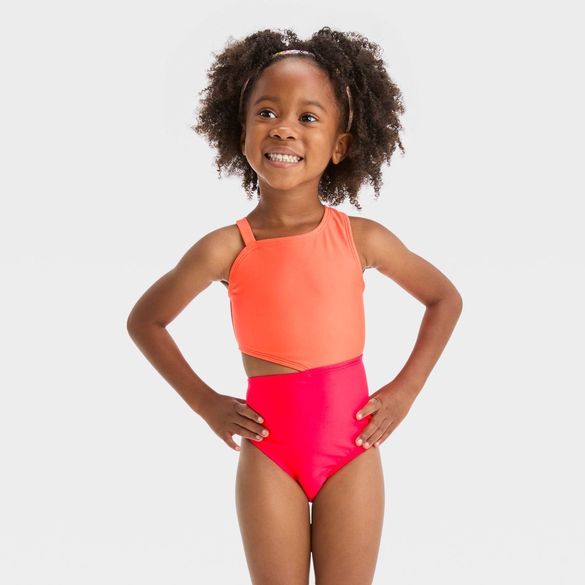 Toddler Girls' Colorblock One Piece Swimsuit - Cat & Jack™ Orange 3T | Target