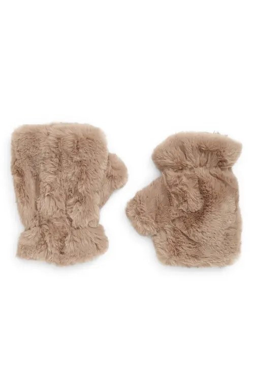 La Fiorentina Faux Fur Fingerless Mittens in Taupe at Nordstrom | Nordstrom