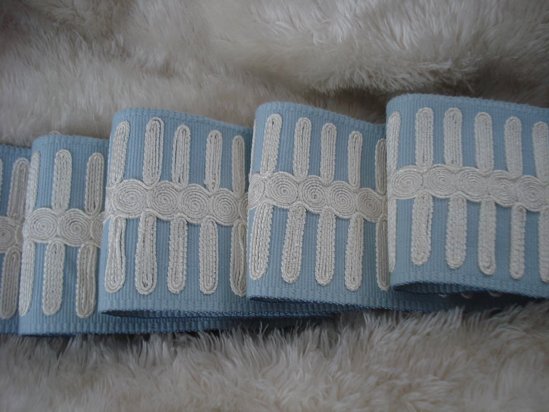 Special Order Schumacher Castille Tape Trim Sky Blue Cream Off White Modern Embroidered 2.88" Gro... | Etsy (US)