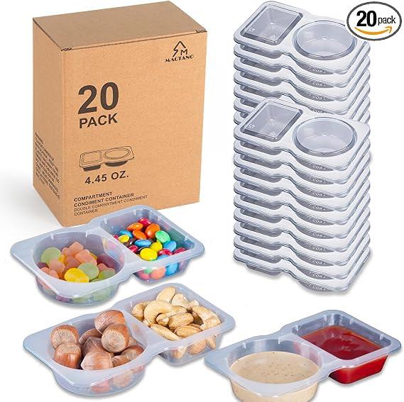 MACTANO 20 Sets Condiment Container with Lid, Disposable Double Compartment Plastic Container for... | Amazon (US)