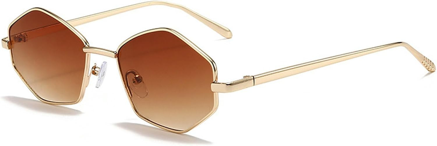 Trendy Metal Hexagon Sunglasses for Women Men Gold Vintage Irregular Shades Small Retro Polygonal Sun Glasses | Amazon (US)