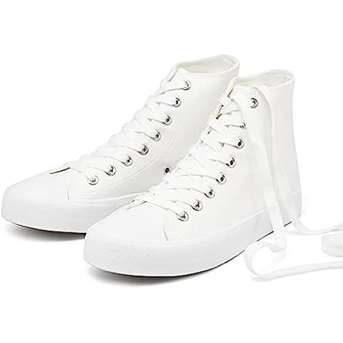 FRACORA Womens High Top Canvas Shoes White Black Platform Sneakers Lace Up Shoes for Women | Amazon (US)