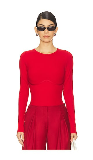 Hourglass Rib Longsleeve Bodysuit in Rouge | Revolve Clothing (Global)