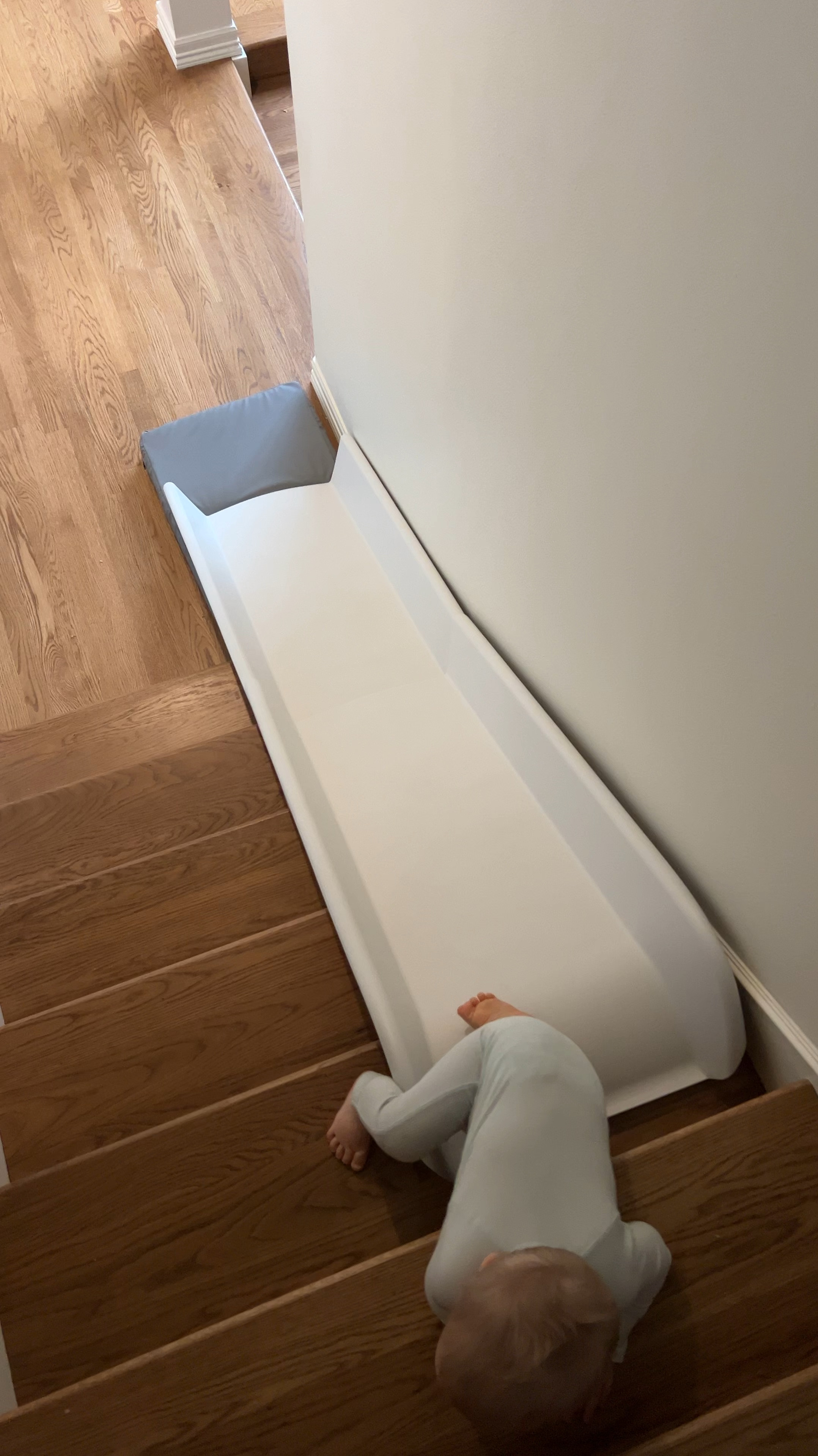 Our fave stair slide for the kids!! We love it. Can make it shorter or longer and change the angle it’s so great. Should work on any staircase 