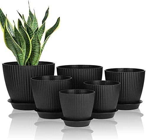 T4U Plastic Planter Pots Indoor 6-Pack - 7/6/5.5/5/4.5/4 Inch Modern Decorative Flower Pot with Drai | Amazon (US)