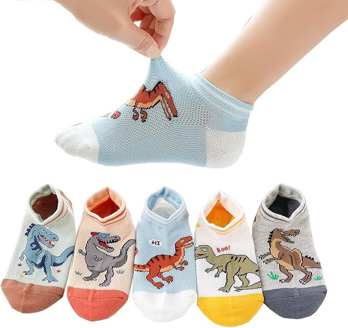 CHUNG Boys Cotton Ankle Socks 5/10 Pack Low Cut Dinosaur Mesh 2-9Y Light Weight Back School Runni... | Amazon (US)