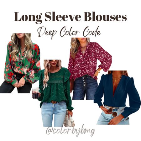 Deep Color Code long sleeved blouses 

Colors from left to right:
Green 109
Dark Green
Biking Red
A-navy

Deep Winter
Deep Autumn 