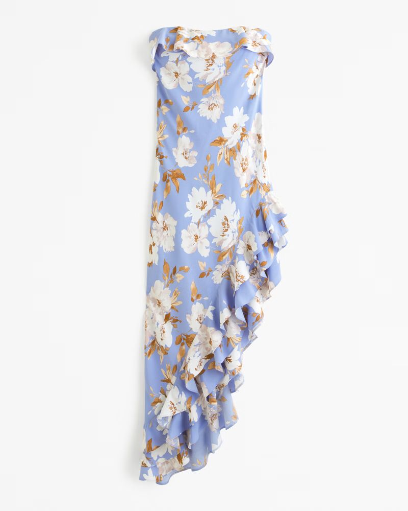 Strapless Asymmetrical Ruffle High-Low Maxi Dress | Abercrombie & Fitch (US)