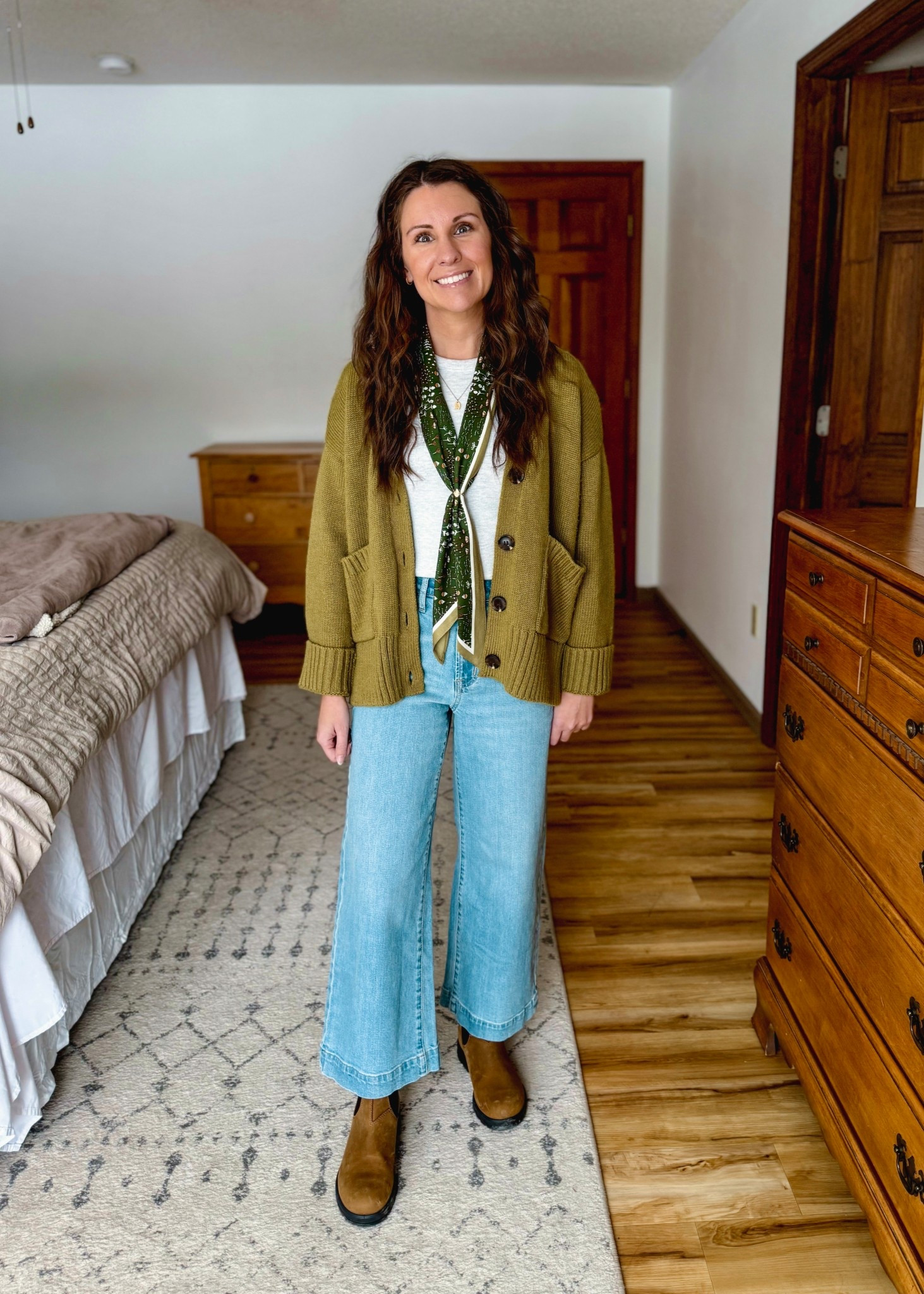 Wearing small in my tee , xs in my cardigan (linked similar bc it’s almost sold out), 0 short/petite in my jeans, and 6.5 in my blundstone boots. 

Love this cute scarf and I used my ring to “tie” it together!

#LTKgrwm #LTKPetite #LTKootd