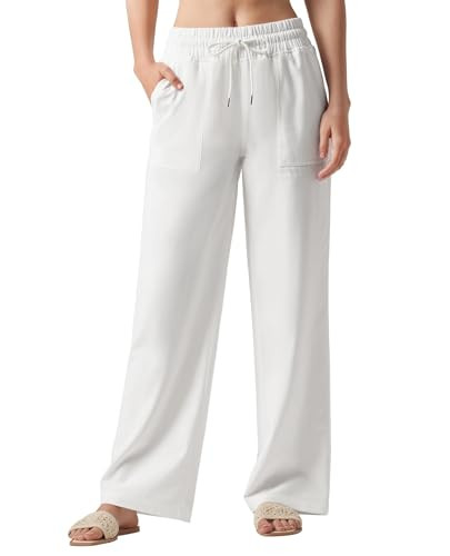Women's Wide Leg Pants Airy Linen Blend Summer High Waisted Casual Palazzo Trousers with Pockets ... | Amazon (US)