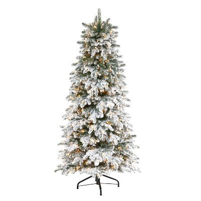 Flocked Fir Artificial Christmas Tree with Warm White Lights & Bendable Branches – Snowy Winter Holiday X-Mas Tree | Target