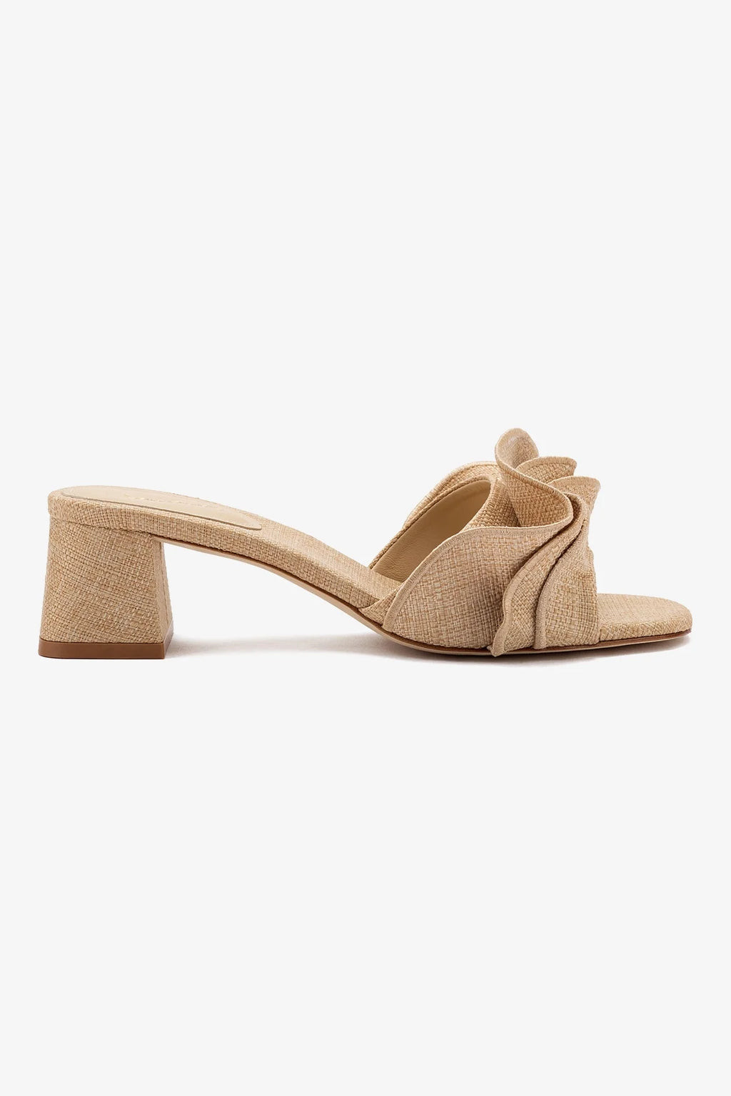 Brigitte Ruffle Mule In Beige Raffia | Larroude