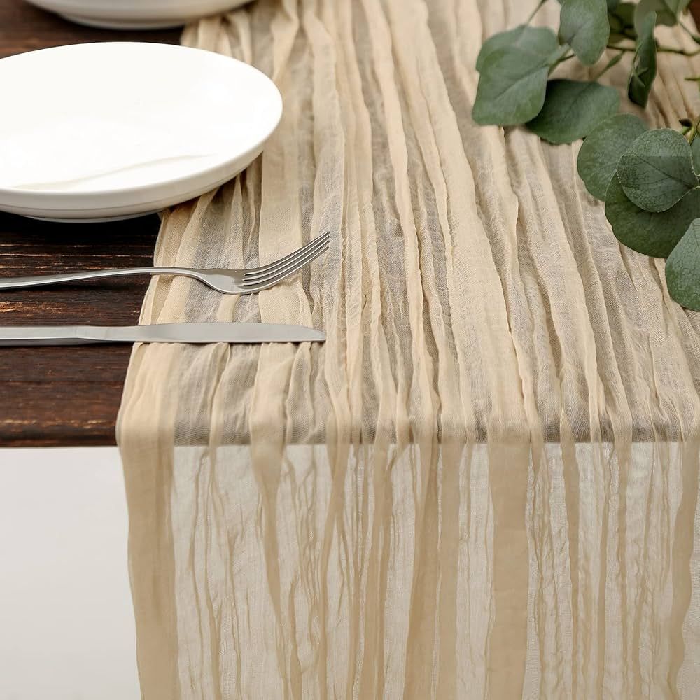 DOLOPL Beige Cheesecloth Table Runner 13.3ft Boho Gauze Cheese Cloth Table Runner Rustic Sheer Ru... | Amazon (US)