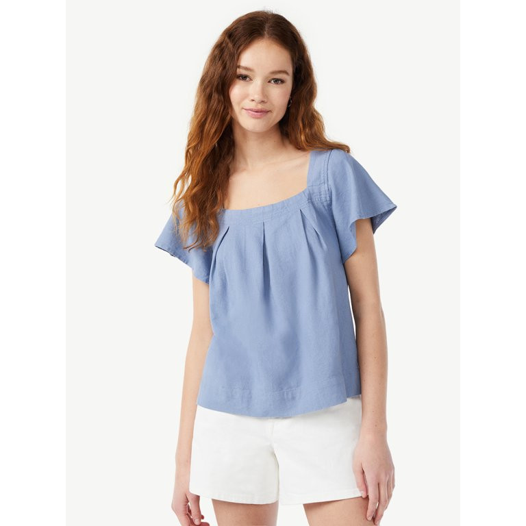 Free Assembly Women's Square Neck Flutter Sleeve Top | Walmart (US)