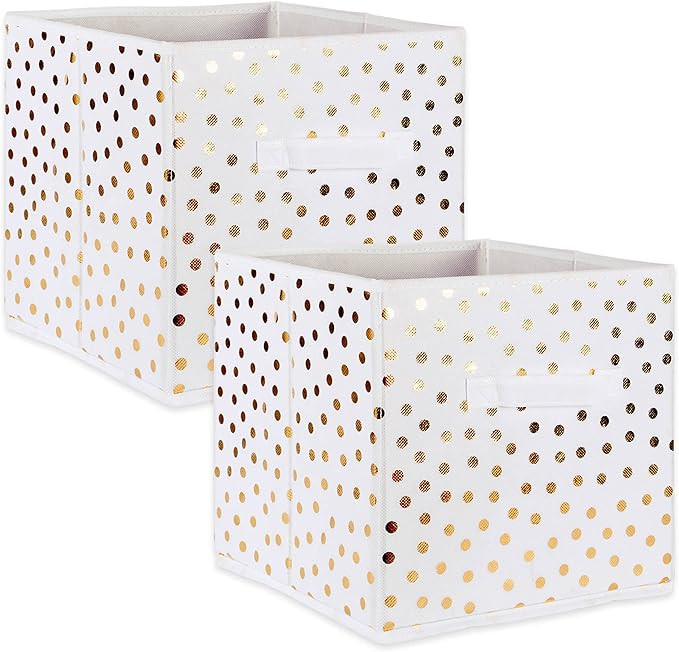 DII Non Woven Storage Collection Polka Dot Collapsible Bin Small Set, 11x11x11 Cube, White & Gold... | Amazon (US)