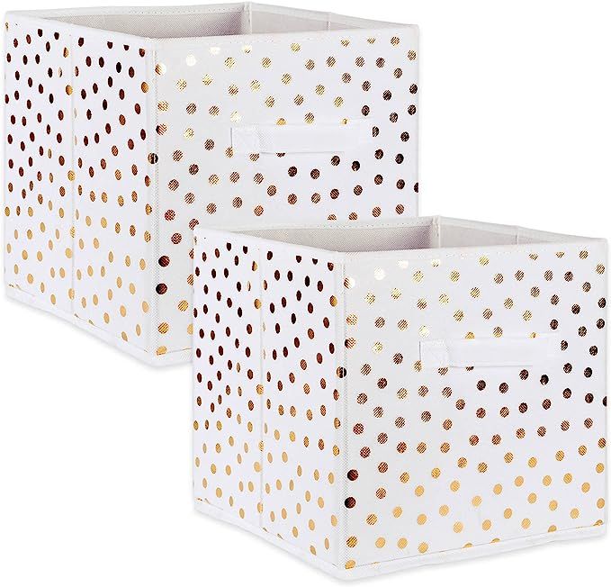 DII Non Woven Storage Collection Polka Dot Collapsible Bin Small Set, 11x11x11 Cube, White & Gold... | Amazon (US)