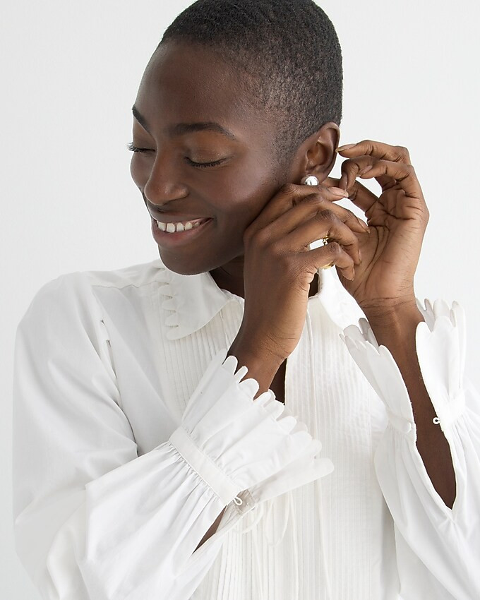 Scalloped cotton poplin popover top | J. Crew US