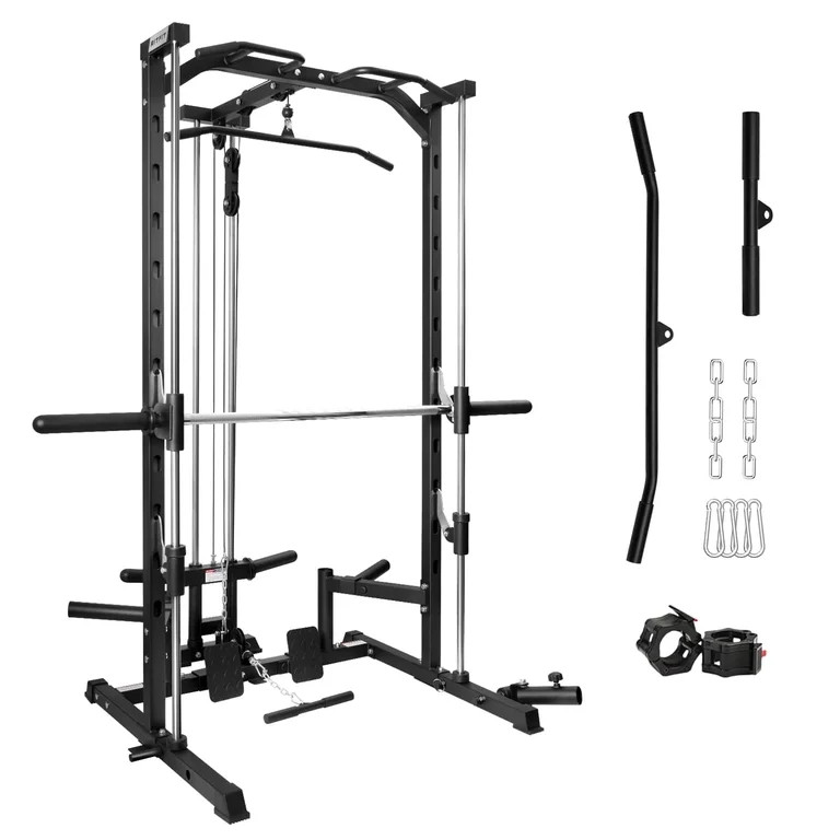 RitFit Smith Machine Power Cage Half Rack with LAT-Pull Down System, Landmine, Barbell Bar, Plate... | Walmart (US)