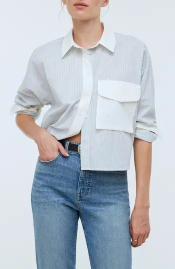 Madewell Stripe Cotton Cargo Pocket Crop Shirt | Nordstrom | Nordstrom